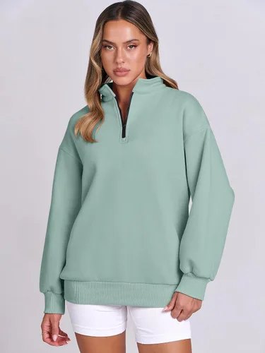 Vista 2 de ANRABESS Sudaderas de gran tamaño para mujer, sudaderas con capucha y media cremallera de 14, ropa de otoño 2024 Y2k