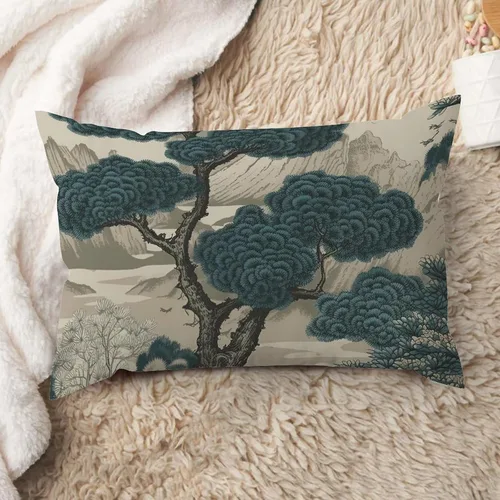 Vista 40 de ArogGeld Funda de cojín lumbar asiática de estilo chinoiserie, de lino marrón, pájaro y flor, funda de almohada asiática para sala de estar, A-6