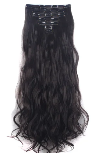 Vista 2 de Extensiones de cabello ondulado, doble trama, 7 piezas con 16 clips, largo de 24 pulgadas