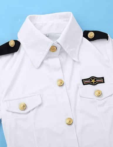 Vista 7 de CHICTRY Disfraz de policía para mujer, uniforme de policía, disfraz de cosplay de Halloween, Blanco