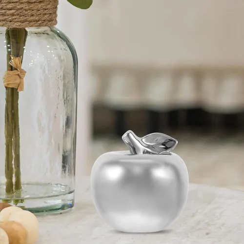 Vista 5 de BESPORTBLE Adorno de manzana de cerámica, estatua de fruta de porcelana para estantería de Navidad, oficina, decoración del hogar (plateado)
