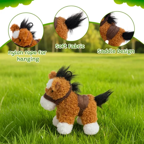 Vista 6 de HollyHOME 8 piezas de caballos de peluche, caballos mini de peluche a granel, caballos de peluche para fiestas temáticas de animales, cumpleaños