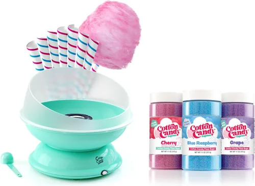 Vista 8 de Cotton Candy Express CC1000-S Máquina de Algodón de Azúcar, con 5 Frascos de 11 oz. de Cereza, Uva, Frambuesa Azul, Naranja, Azúcar de Algodón