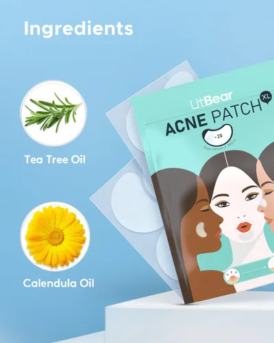 Vista 5 de LitBear - Parches para acné grandes, parches hidrocoloides para brotes Zit and Blemish, parches grandes para el acné para cara, barbilla, espalda
