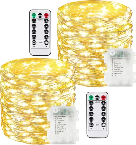 Vista 41 de Serie de luces LED RGB parpadeantes que cambian de color, funciona con pilas, para decoración de interiores y exteriores, con temporizador y control