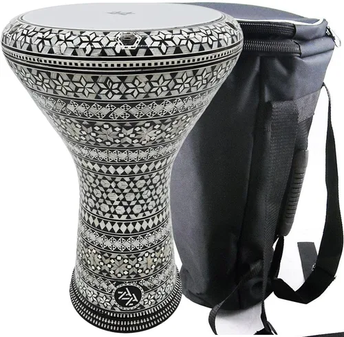 Vista 20 de La Darbuka Doumbek egipcia de 17" de Zaza Percussion con madreperla (Black Master)