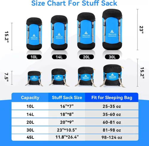 Vista 6 de Hikenture Saco de compresión para saco de dormir, saco de cosas mejorado de nylon resistente a desgarros, saco de compresión de 10L/14L/20L/30L