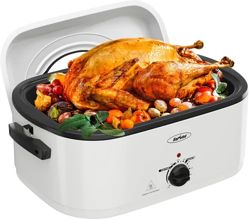 Vista 12 de Sunvivi Horno Asador Eléctrico de 22 Cuartos para Pavo con Tapa, Asadores Eléctricos con Bandeja Extraíble, Asador Grande, Tapa Visible