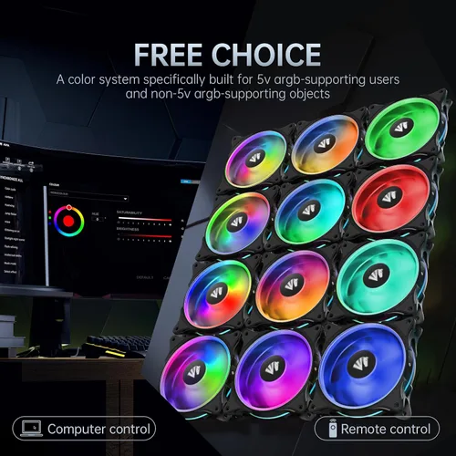 Vista 7 de AsiaHorse FS-9002 Pro - Ventilador de carcasa RGB de 4.724 in, 26 LED ARGB y bucles LED dobles Lingting, ventilador de caja Pwm de 800-1800rpm