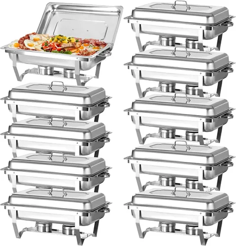 Vista 8 de Juego de 2 Platos Calentadores de Acero Inoxidable de Tamaño Completo de 8 Cuartos de Galón para Buffet, Juego de Calentador Rectangular Plateado