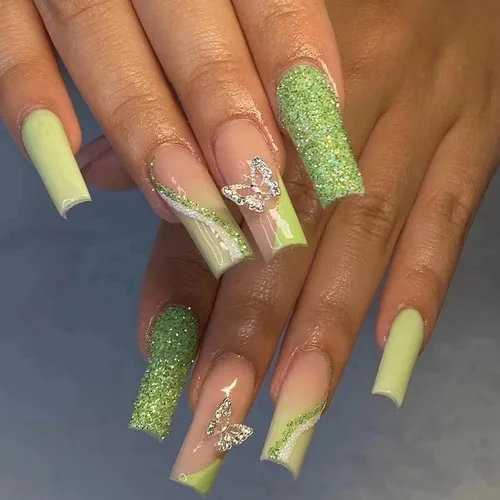 Vista 26 de MISUD Uñas Postizas - Uñas Largas Forma Ataúd con Pegamento en Negro Gótico, Diseño Acrílico Gótico de Rosa 24 piezas