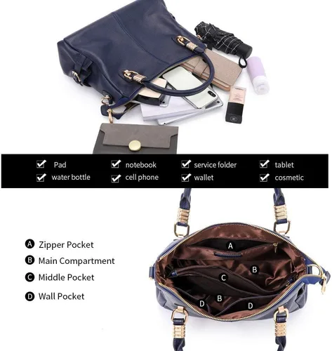 Vista 25 de Kattee Cartera bandolera estilo urbano de cuero para mujer