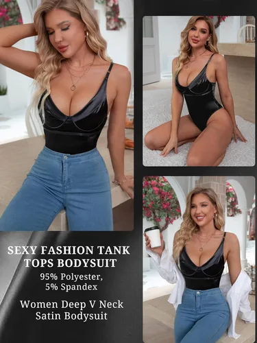 Vista 3 de Dlsave Sexy corsé de neón para mujer, cuello en V profundo, de satén, para salir