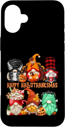 Vista 22 de iPhone 16 Halloween Thanksgiving Christmas Gnomes Happy Hallothanksmas Case