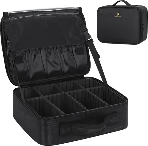 Vista 15 de Relavel Estuche de maquillaje grande para maquillaje, estuche de tren profesional de 16.5 pulgadas, organizador de cosméticos de viaje, soporte