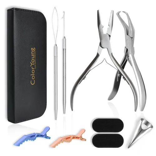 Vista 8 de Herramientas de extensión de cabello, kit de extensiones de cabello microenlaces multifuncionales para extensiones de cabello micro cuentas, kit