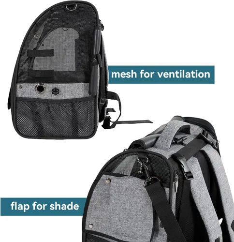 Vista 7 de Petsfit Transportador de pájaros de tamaño mediano con cuenco de acero inoxidable, mochila de loro incluye bandeja deslizante para una fácil