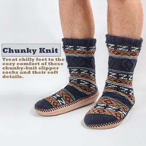 Vista 2 de Cozylook Calcetines tipo pantufla para hombre, con forro polar, suela antideslizante, para invierno, suaves, gruesas, acogedoras, cálidas, peludas