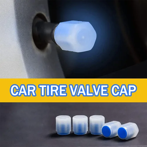 Vista 7 de Tapones de vástago de válvula de neumático para automóvil, 5 tapas fluorescentes para vástagos de válvula, cubierta de tapones de aire para Azul