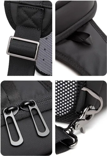 Vista 4 de CROSSBABY Bolso bandolera para hombre, mochila ligera con puerto de carga USB para caminar y senderismo, Negro -, Bandolera