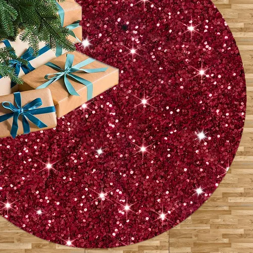 Vista 8 de FUHSY Falda de árbol de Navidad negra de 21 pulgadas, falda de árbol de lentejuelas brillantes, faldas de árbol de Halloween de terciopelo suave