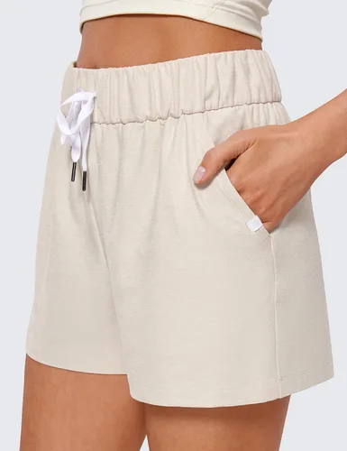 Vista 3 de CRZ YOGA Pantalones cortos suaves para mujer, cintura alta de 3 pulgadas, para uso casual, descanso, entrenamiento, cómodo verano con bolsillos