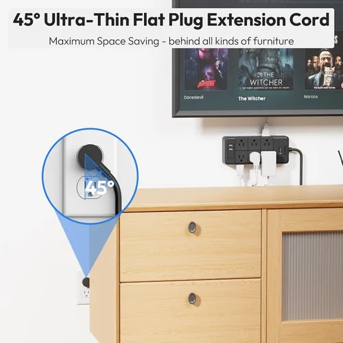 Vista 5 de NTONPOWER Tira de alimentación con cable largo, cable de extensión de 25 pies con 12 salidas y 4 puertos USB (2 USB C), extensor de múltiples