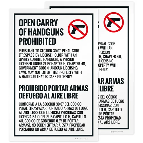 Vista 8 de Concealed Carry Prohibited Texas Penal Code Bilingual Sidewalk Sign Kit, (SI-74332) 18x24 Inches, Replacement Panels (2 Pack) 160 Mil Thick