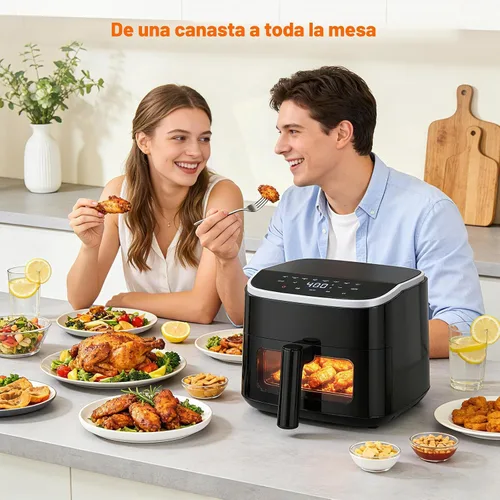 Vista 8 de OLIXIS Freidora de aire de 4 cuartos con ventana visible, freidora de aire digital con pantalla táctil de 1500 W con 8 ajustes preestablecidos Negro