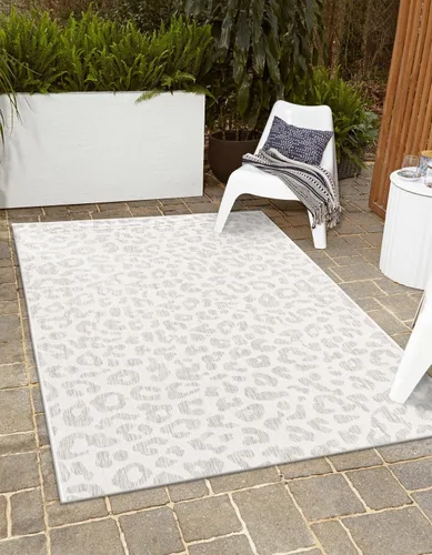 Vista 27 de Unique Loom colección Outdoor Safari Alfombra para exteriores - Leopardo (13' redonda, azul/gris)