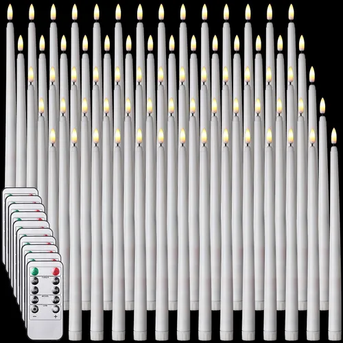 Vista 17 de Tuanse Paquete de 20 velas cónicas parpadeantes sin llama a granel con control remoto y temporizador, candelabros LED de Adviento a pilas para Beige