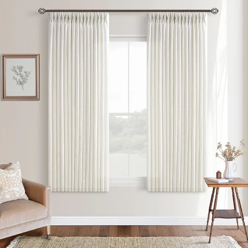 Vista 108 de TWODRAPES Cortinas de Lino Plisadas con Pinza Beige Blancas de 54 Pulgadas de Largo 2 Paneles para Comedor Cocina Dormitorio Plisadas Semi