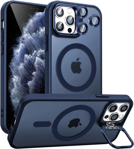 Vista 20 de Funda magnética para iPhone 11 con soporte, compatible con Magsafe, protección militar y protector de lente de cámara, funda translúcida mate