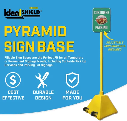 Vista 2 de Ideal Shield Base de letrero portátil con poste de soporte de letrero de 96 pulgadas, color negro, incluye soportes ajustables para letreros