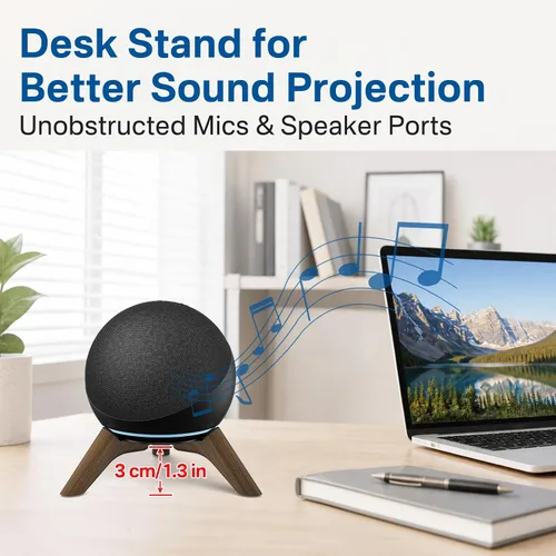 Vista 3 de Soporte de escritorio de madera para Echo Dot de 4ª y 5ª generación y soporte para Echo Dot Max para un mejor sonido, soporte de altavoz de trípode
