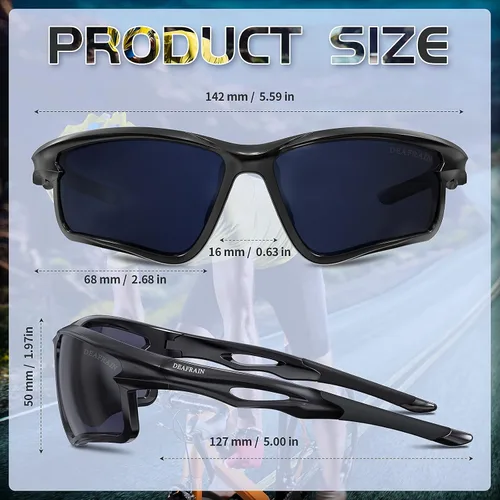 Vista 2 de DEAFRAIN Lentes de sol deportivos polarizados para hombres y mujeres, ciclismo, correr, conducir, pesca, TR90, marco irrompible, protección UV