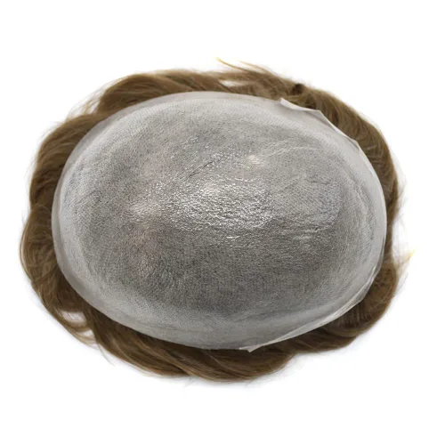 Vista 6 de Tupé de piel ultrafina para hombres Piezas de pelo Sistema de reemplazo Real Cabello humano Piezas para hombres Toupee Protesis Capilar Para Hombre