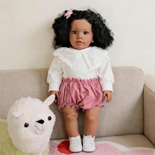 Vista 2 de RXDOLL Muñecas de bebé recién nacidas afroamericanas de 26 pulgadas, niña negra, muñeca realista Reborn de tela, cuerpo de tela, muñecas de bebé