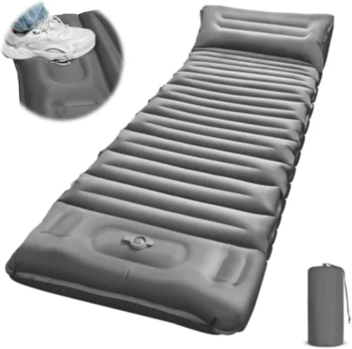 Vista 8 de Colchoneta de dormir para camping, alfombrilla de campamento extra gruesa de 5" con almohada y bomba de pie integrada, colchoneta inflable
