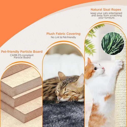 Vista 8 de Yaheetech Torre de árbol para gatos de varios niveles de 57 pulgadas con plataforma extendida, percha acolchada, postes rascadores y bola — centro