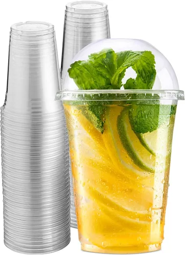 Vista 10 de Green Direct Vasos desechables de plástico transparente de 12 onzas con tapas para café helado, té Bubble Boba, bebidas frías y batidos, paquete