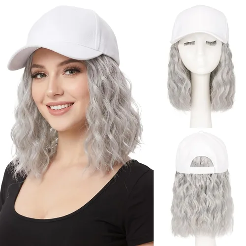 Vista 32 de SEGO - Gorra de béisbol con extensiones de cabello para mujer, resistente al calor, sintético, 6 pulgadas, ajustable, corta, recta, peluca