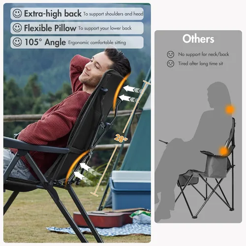 Vista 4 de Portal Silla reclinable de campamento con respaldo ajustable plegable para adultos, portátil, respaldo alto, de gran tamaño, 350 libras (negro)
