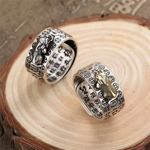 Vista 3 de 6 unids Pi Xiu Mantra Protección Anillo Riqueza Ajustable Pixiu Charms Anillo Amuleto Lucky Retro Feng Shui Anillo Abierto Joyería Budista