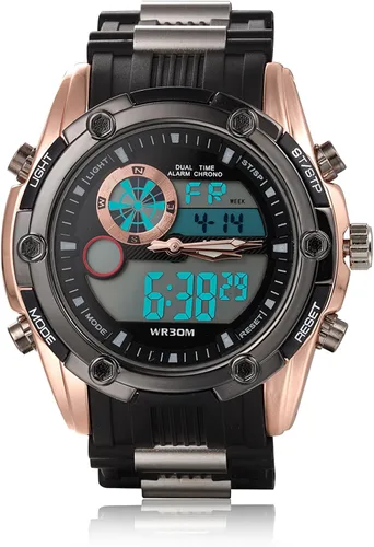 Vista 2 de Readeel Reloj militar de los deportes del silicón del reloj de los deportes de los hombres de la luz del negro de la venda LED, Rosado