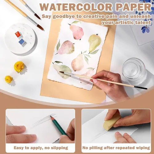 Vista 3 de Pack of 25 Handmade White Handmade Paper Blank 300 GSM Thick Paper Seed Paper Creative Style Watercolour Paper Thick Suitable for Drawings Greeting