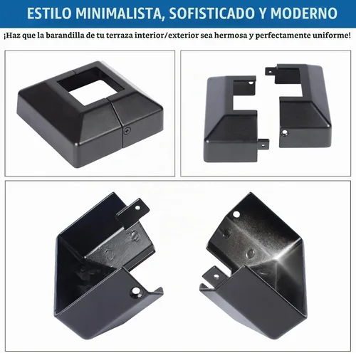 Vista 3 de Placa de cubierta de poste para brida de piso de 2 pulgadas, 2 piezas, zapato base de brida para barandillas, cubierta de falda de poste, negro