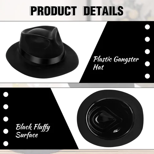 Vista 4 de Xtinmee 48 sombreros de fiesta de gángsters de plástico para caballeros, sombreros de disfraz para adultos de los años 20 para hombres