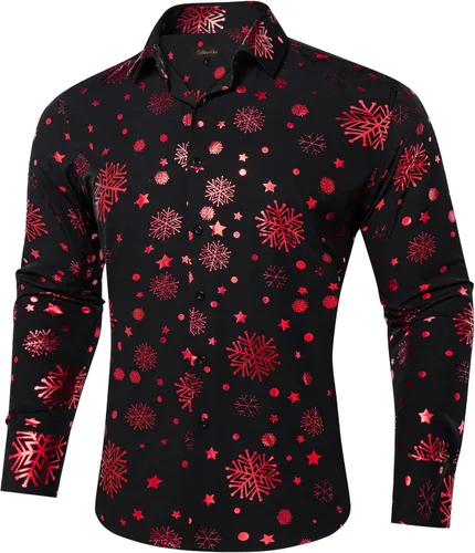 Vista 38 de DiBanGu Camisa de vestir de paisley de seda para hombre, formal, de manga larga, con cuello abotonado, camisas informales para fiesta de boda Negro