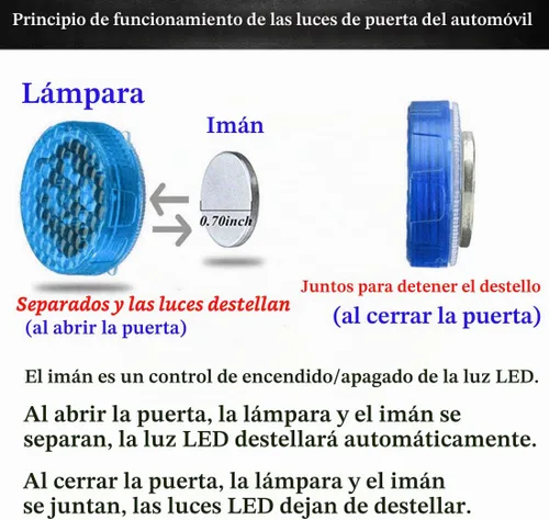 Vista 3 de luz de aviso LED universal inalámbrica para puerta de auto, luz LED impermeable contra colisión trasera, 2 unidades, Azul
